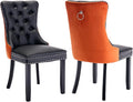 YeahFurn Modern Dining Chairs Set of 2, Tufted Upholstered Dining Room Chairs with Nailhead, PU Leather Front & Velvet Back, Solid Wood Legs, Kitchen Chairs, Sillas de Comedor (Black & Orange)
