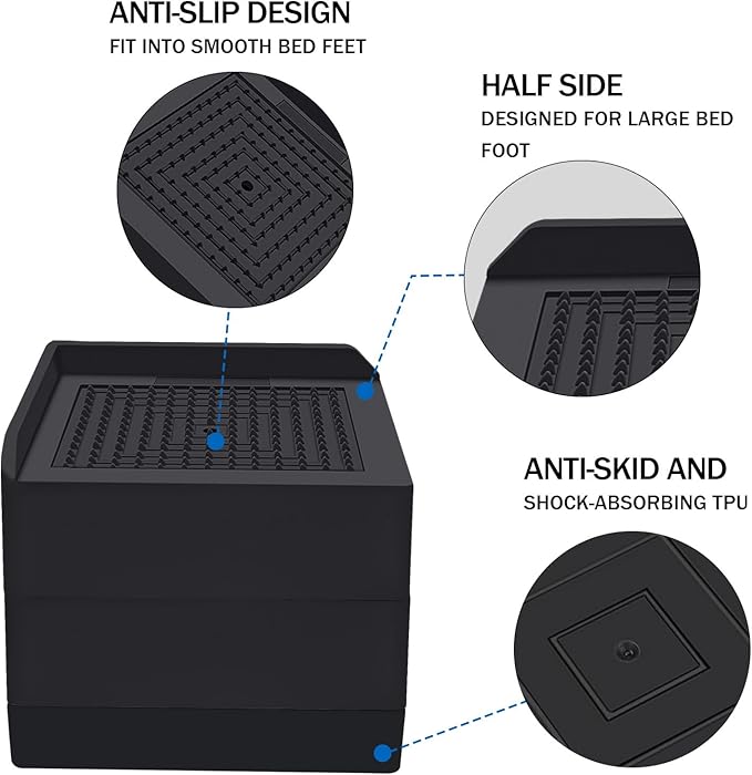 ANNKUT Bed Risers 3 inch Heavy Duty,Furniture Risers for Desk Table Sofa Couch Lifts to 1.5 or 3 inch, Square Adjustable Risers Blocks, Support Up to 1,300 Lbs（4 Pack-Black）