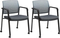 CLATINA Mesh Back Stacking Arm Chairs with Upholstered Fabric Seat and Ergonomic Lumbar Support for Office School Church Guest Reception (WithWheels Gray- 2 Pack)