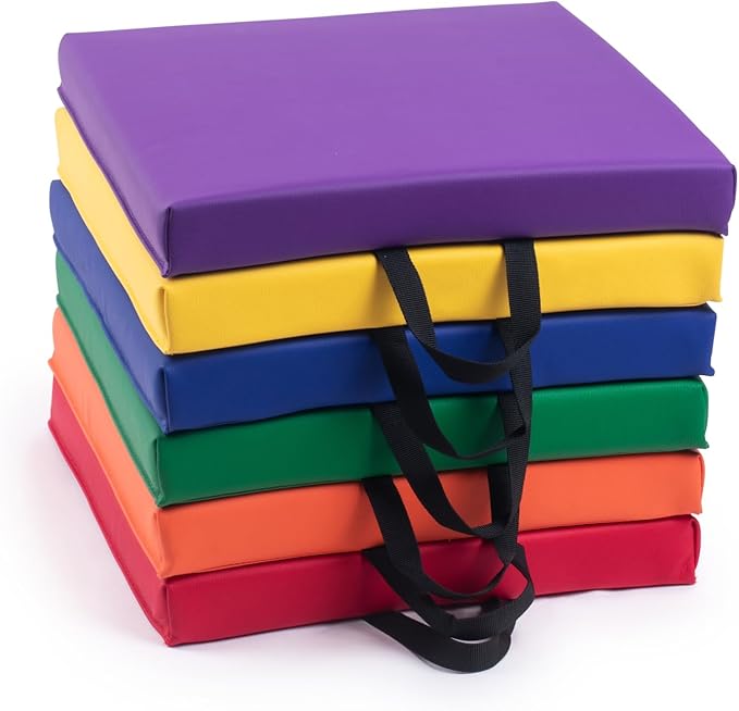 Cushioned Floor Seats - Set of 6 Square Spot Markers for Early Childhood Floor Time - Flexible Seating