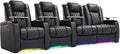 Weilianda Home Theater Seating Top Grain Leather Zero Gravity Recliner Chair Power Headrest Recline Movie Seat Gaming 7 Colors Mood Light Sofa with Tray Table USB Charge Row of 4 Loveseat Right Black