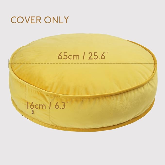YIUOR Round Floor Pillow Cover Velvet Throw Seating Pouf Yoga Meditation Cushion Plush Case Reading Room Decor Cover Only (25.6IN, Yellow)