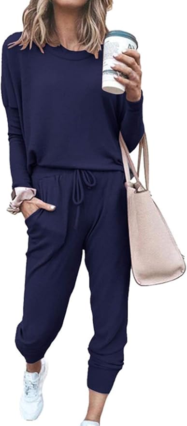 PRETTYGARDEN Women Fall 2 Piece Lounge Outfit Long Sleeve Tops High Waisted Jogger Pants Set Spring Travel Clothes Tracksuit