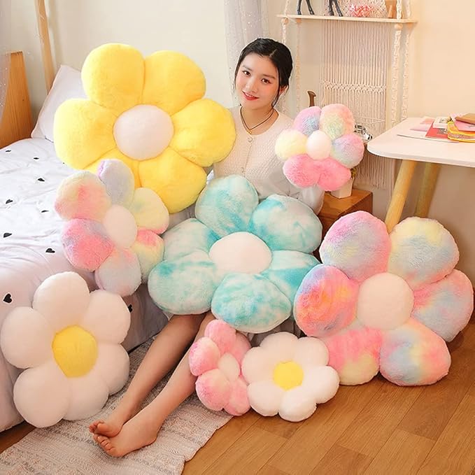 lannery Flower Plush Throw Pillows, Flower Floor Pillow Seating Cushion Toy for Reading, Room, Watching TV (11.8", Blue)