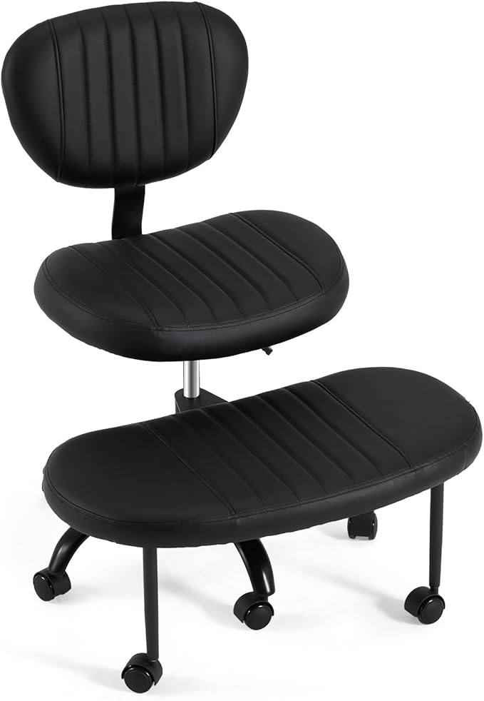 HOMHUM Ergonomic 360 Swivel Cross Legged Chair, Adjustable Height Active Sitting Chair with Lumbar Support, Multifunctional Wheeled Meditation Floor Chair for Gaming, Yoga, Black