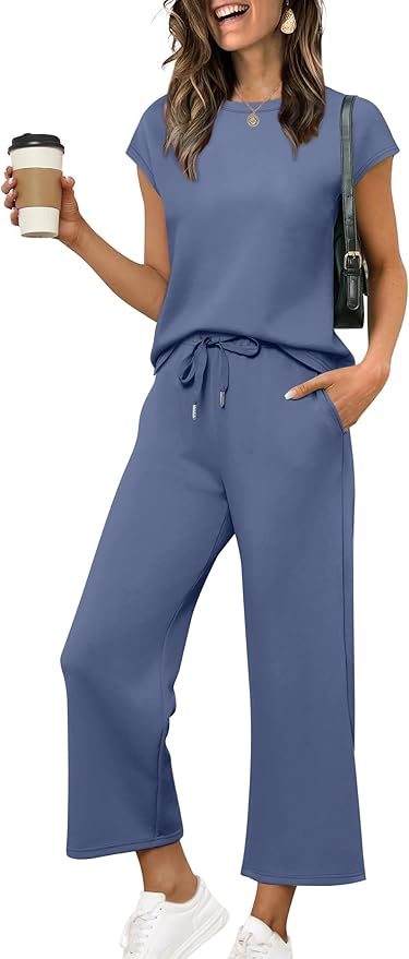 Sampeel Two Piece Sets for Women Summer Vacation Outfits Cap Sleeve Tops Lounge Matching Sets Clothing Beach Fashion Clothes