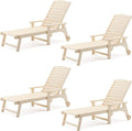LUE BONA Outdoor Chaise Lounge Chairs Set of 4, HDPS Chaise Lounger, 5 Positions Adjustable Lounge Chairs, Pool Lounge Chair with Wheels for Poolside, Sand