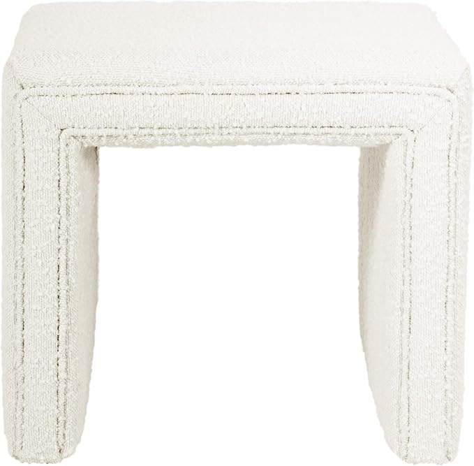 HomePop Modern Channel Tufted Ottoman|Homepop Home Décor|Ottoman for Living Room & Bedroom - Cream Boucle