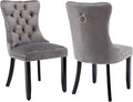YeahFurn Grey Mid Century Modern Dining Chairs Set of 2, Velvet Upholstered Kitchen & Dining Room Chairs with Nailhead Trim & Solid Wood Legs, Elegant Sillas De Comedor (Grey, 2 Pcs)