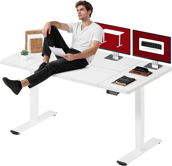 SANODESK Standing Desk Height Adjustable Electric Stand up Desk 71x32 Inches Sit Stand Home Office with Splice Board, White Frame/White Top