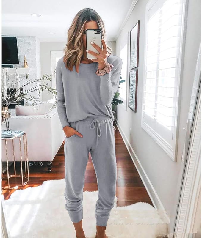 PRETTYGARDEN Women Fall 2 Piece Lounge Outfit Long Sleeve Tops High Waisted Jogger Pants Set Spring Travel Clothes Tracksuit