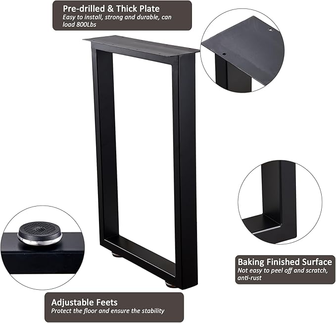 ALLCOS 24 Inch Metal Coffee Table Legs Desk Legs for Furniture, Nightstand, End Table, Side Table, Desk, Black, Set of 2