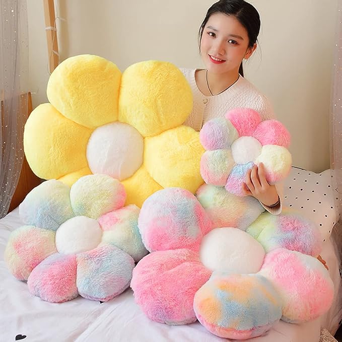 lannery Flower Plush Throw Pillows, Flower Floor Pillow Seating Cushion Toy for Reading, Room, Watching TV (19.7", Color)