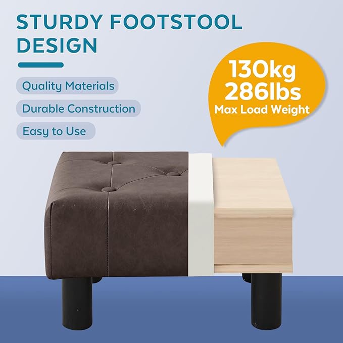 FIMIVIBI Small Foot Stool Ottoman, Faux Leather Footstool Ottoman Foot Rest for Couch, Rectangle Footstools and Ottomans Small for Living Room, Entryway and Bedroom (Brown)