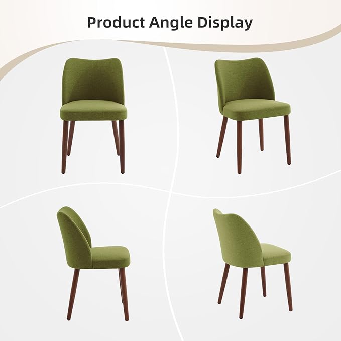 ElfinAura Dining Chair Set of 4, Linen Upholstered Dining Chair with Wood Legs, Wing Backrest, Wooden Kitchen Chair, Kitchen Chairs with Thick Cushions for Dining Room, Living Room, Green