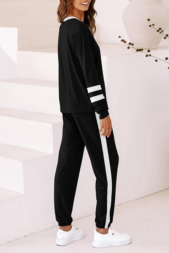 PRETTYGARDEN Women Fall 2 Piece Lounge Outfit Long Sleeve Tops High Waisted Jogger Pants Set Spring Travel Clothes Tracksuit