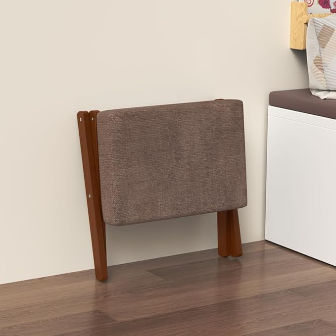 Foldable Foot Stool Ottoman, Modern Foot Rest with Bamboo X Legs & Thick Foam Cushion, Folding Foot Stools Small Padded for Bedroom Living Room, Footstool for Chair Couch (Brown - Brown)