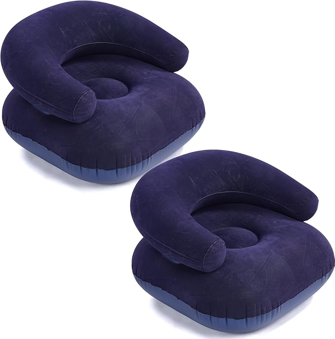 Threehoney 2 Pcs Inflatable Lounge Chair Deck Chair Lazy Sofa, Blow Up, Folding, Portable Couch for Home, Office Balcony, Floor Seating (Blue)
