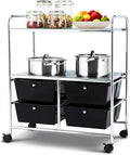 Giantex Rolling Storage Cart w/ 4 Drawers 2 Shelves Metal Rack Shelf Home Office School Beauty Salon Utility Organizer Cart with Wheels (Black)