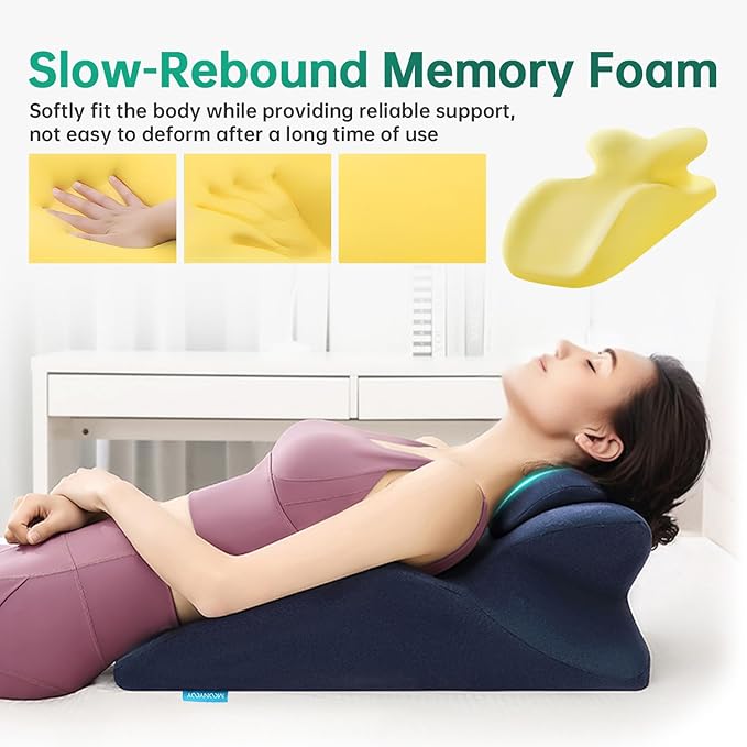 Memory Foam Ergonomic Rest Pillow, Prone Pillow for Sleeping, Reading Pillow for Bed, Ergonomic Support for Back Pain, Acid Reflux & Sitting Up, Ideal for Massage, with Removable Cover