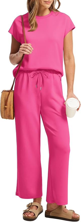 Sampeel Two Piece Sets for Women Summer Vacation Outfits Cap Sleeve Tops Lounge Matching Sets Clothing Beach Fashion Clothes