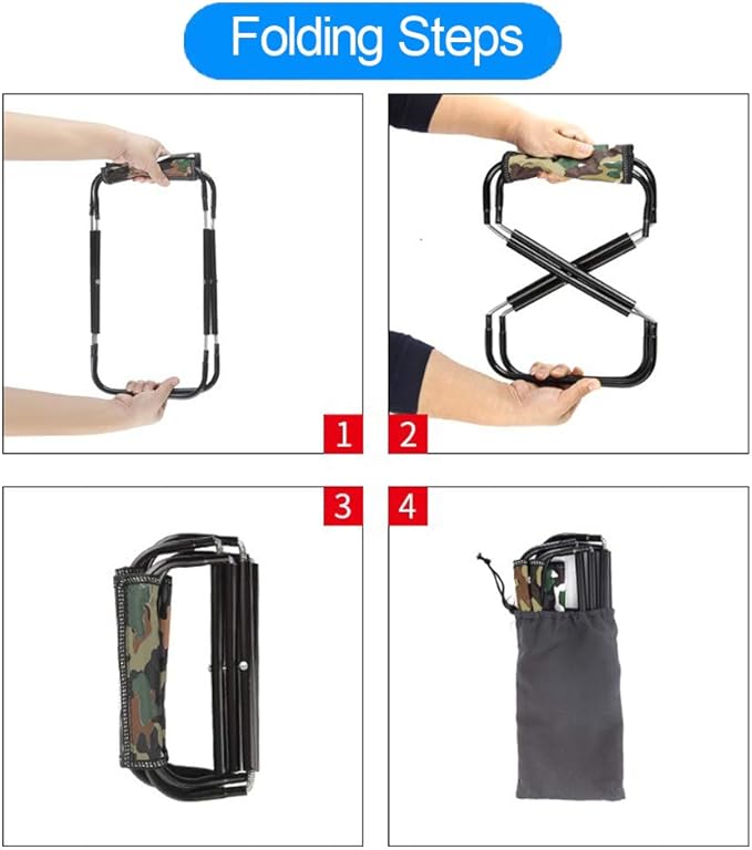 Qesonoo Mini Portable Folding Stool, Camping Fishing Stool for Adults Fishing Hiking Gardening and Beach with Carry Bag, Hold Up to 450lbs(Camouflage)