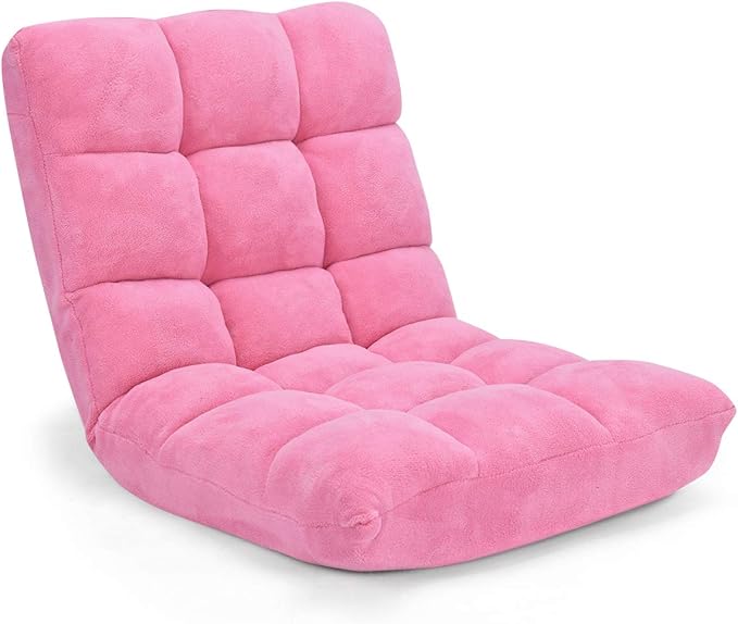 GOFLAME 14-Position Folding Floor Chair, Padded Gaming Lazy Sofa Chair with Adjustable Backrest, Couch Recliner, Sleeper Bed Lounge Chair for Reading, Gaming, Meditating (Pink)