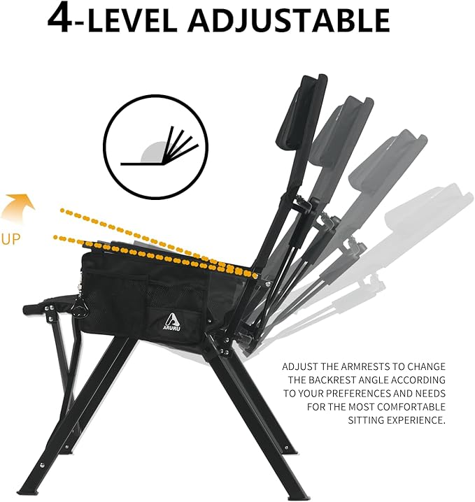 Aluminum Reclining Camping Chair, Heavy Duty Folding Lawn Chairs with 4-Stage Adjustable High Back for Adults, Compact Foldable Outdoor Patio Reclining Chair (Black, 1 Pack)