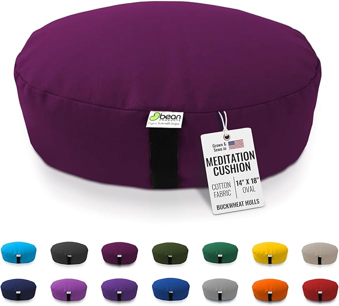 BEAN PRODUCTS Zafu Meditation Pillows for Sitting on Floor, Yoga Cushion, Cotton/Buckwheat Fill Yoga Pillow, Zafu Meditation Cushion, Zen Kneeling Prayer Pad- Made in USA - 14"x18" OVAL - BURGUNDY