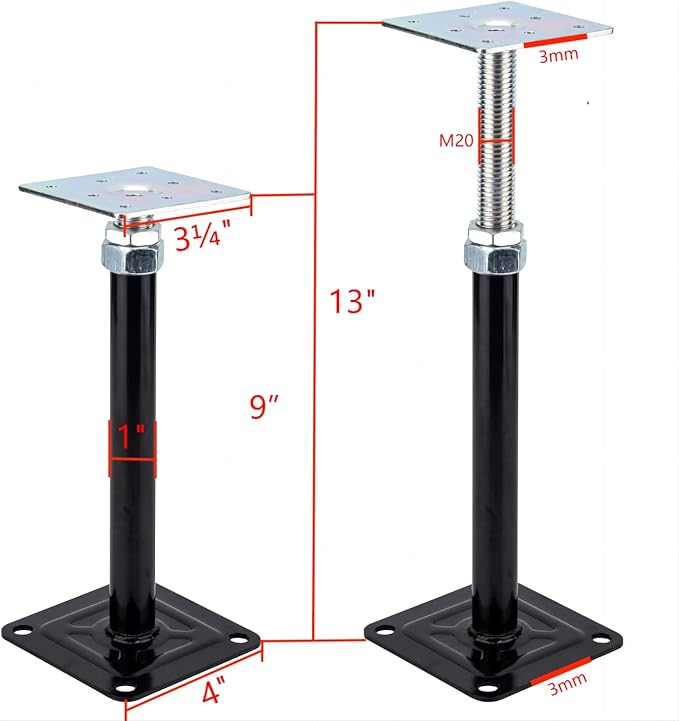 4-PCS Lift Supports,Adjust Supports,Level Supports,Floor Jacks,Adjustable Support Jack for The Floor,Mini Screw Jack- Post 9" to 13"