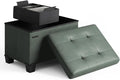 Storage Ottoman Cube with Small Bin, 16-in Square Ottoman with Storage for Living Room and Bedroom, Small Ottomans Foot Rest, Faux Leather Foot Stools Ottomans Max 330lbs, Green