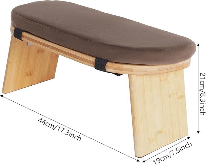 Meditation Bench, Portable Bamboo Meditation Bench Ergonomic Meditation Stool Comfortable Folding Kneeling Meditation Bench with Meditation Cushion for Longer Meditation (Coffee)