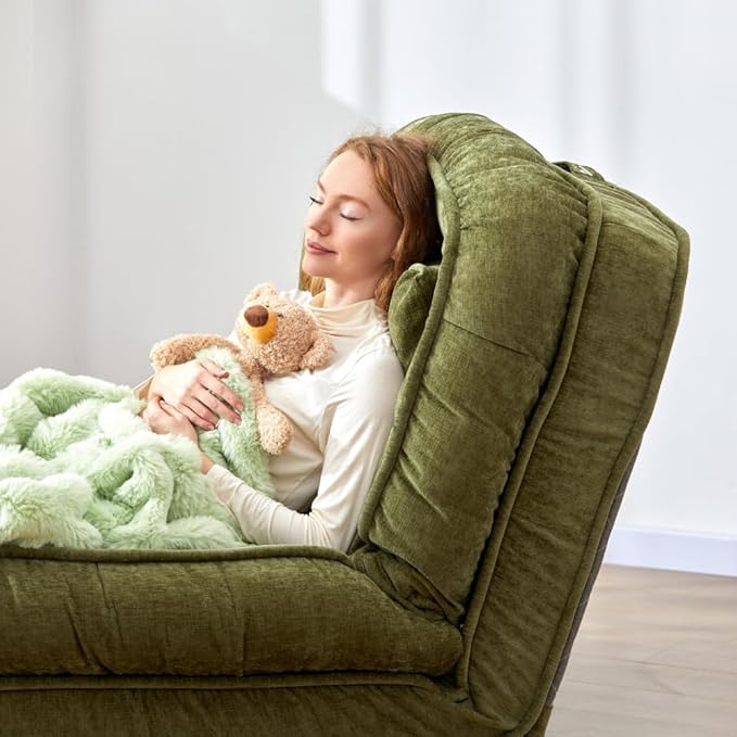 LouannTatami Foldable Lazy Sofa Bed Floor Chair - Adjustable Human Dog Bed for Adults Kids Floor Seats - Cozy Small Couch for Home Living Room (Green)