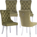 YeahFurn Mid Century Modern Dining Chairs Set of 4, Olive Velvet Upholstered Tufted Back, Kitchen & Dining Room Chairs, Brushed Silver Metal Legs, Nailhead Trim, Sillas para Comedor (Olive, 4 Pcs)