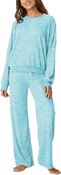 Aamikast Women's 2-Piece Lounge Set Soft Brushed Jersey Sleepwear Pajamas Set Long Sleeve Top & Wide Leg Pants