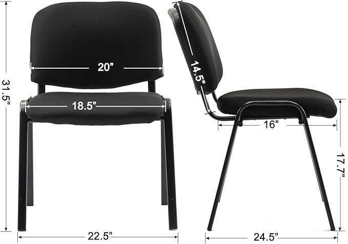 Black Comfort Office Waiting Room Stackable Chairs no Arms, Mesh Ergonomic Reception Chairs Set of 15, Conference Desk Guest Chair for Meeting Room, Lobby, Events, Hall