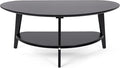 NAVREX Mid Century Modern Coffee Table, Oval Coffee Tables with Storage for Living Room, 2 Tier Solid Wood Center Table, Black Coffe Tables, Easy Assembly, 40.2" D x 22" W x 17.7" H