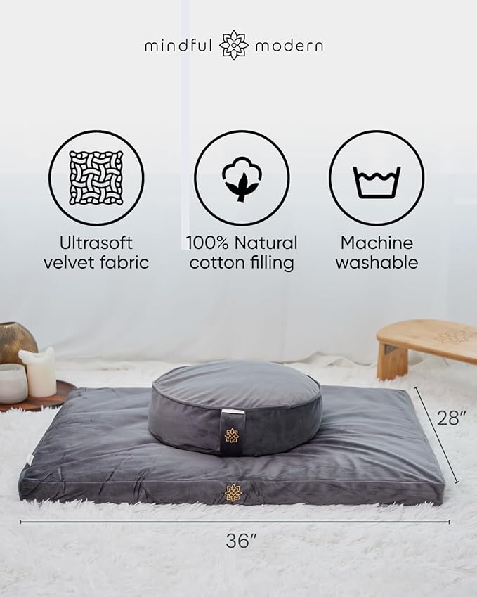 Mindful & Modern Zabuton Meditation Mat - Cotton Filled Yoga and Meditation Pad - Zabuton Meditation Cushion for Kneeling and Sitting Support - Large Rectangular Sitting Floor Pillow for Bench or Zafu