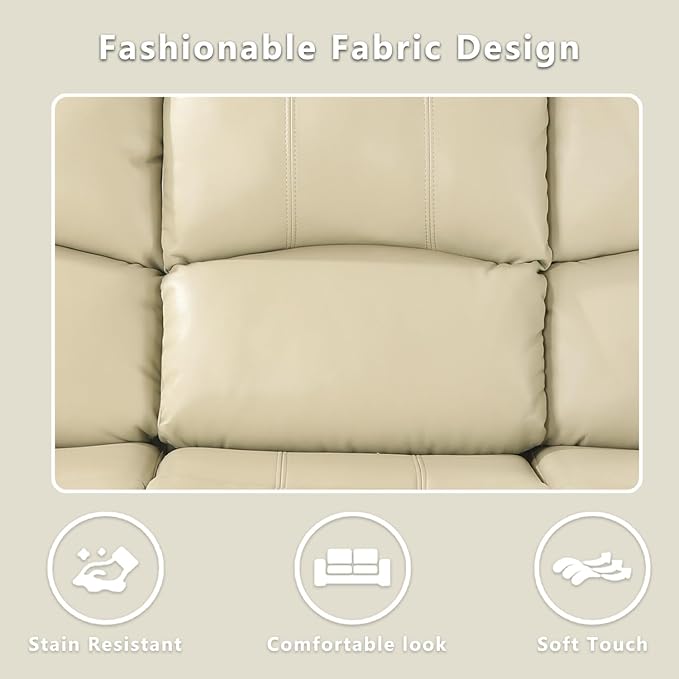 Caberryne Leather Recliner Sofa，Reclining Sofa for Living Room Furniture Sets，Beige Wall Hugger Recliner Couch with Cupholder for Living Room/Office/Theater Seating(3 Seater Sofa)
