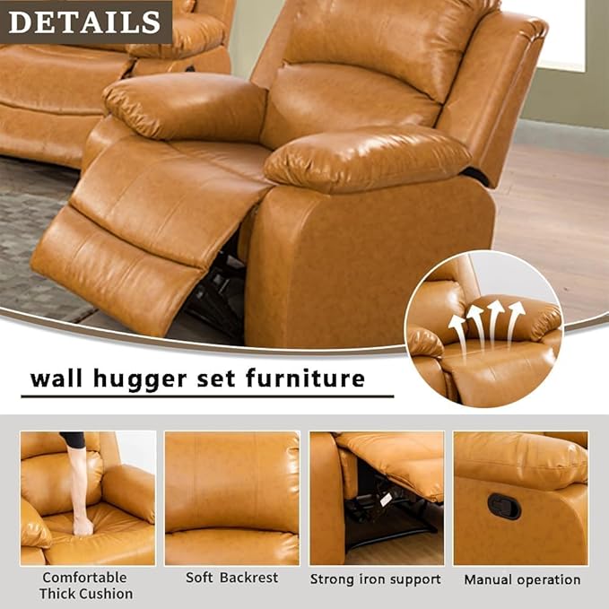 AYCP Bonded Leather Living Room Furniture Set Reclining Sofa Set Loveseat Furniture Sets in Living Room Sofa Recliners (Chair, Ginger)