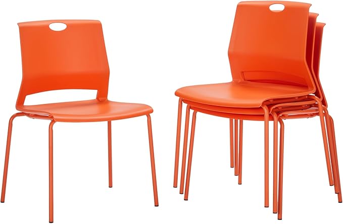 Sidanli Stackable Office Chairs, Orange Guest Chairs with Comfortable Streamline Seat, Stacking Chairs No Wheels for Conference Room, Set of 4.