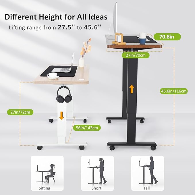 farexon Electric Standing Desk Adjustable Height, 71 x 28 Inch Sit Stand up Desk with Large Mouse Pad, Double Metal Hook,4 Wheels,4 Memory Preset Heights Home Office Computer Desk（Brown）