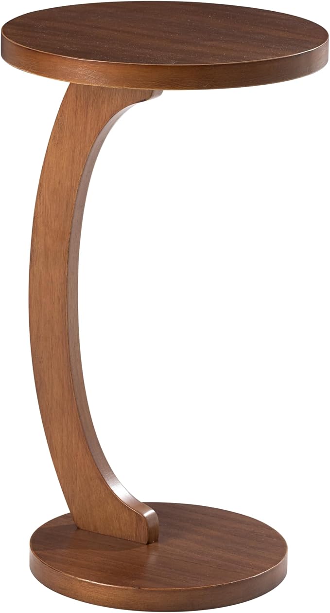 COZAYH C Shaped Round End Table for Couch Small Place, Space Saver Side Table for Sofa, Living Room, Bedside Area, Coffee and Eating Snack Tray, Walnut Color