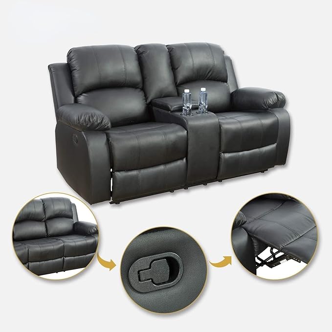 AYCP Bonded Leather Living Room Furniture Set Reclining Sofa Set Loveseat Furniture Sets in Living Room Sofa Recliners (Loveseat, Black)
