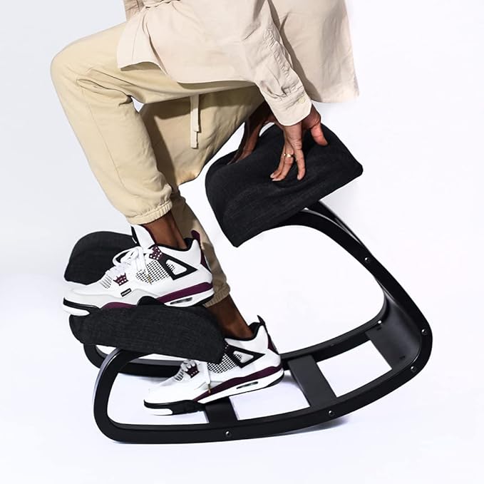 SLEEKFORM Ergonomic Kneeling Chair - Rocking Balancing Wood Knee Stool | Posture Correcting for Bad Backs, Neck Pain & Spine Tension Relief | Orthopedic Balance Seat & Thick Comfortable Knees Cushions
