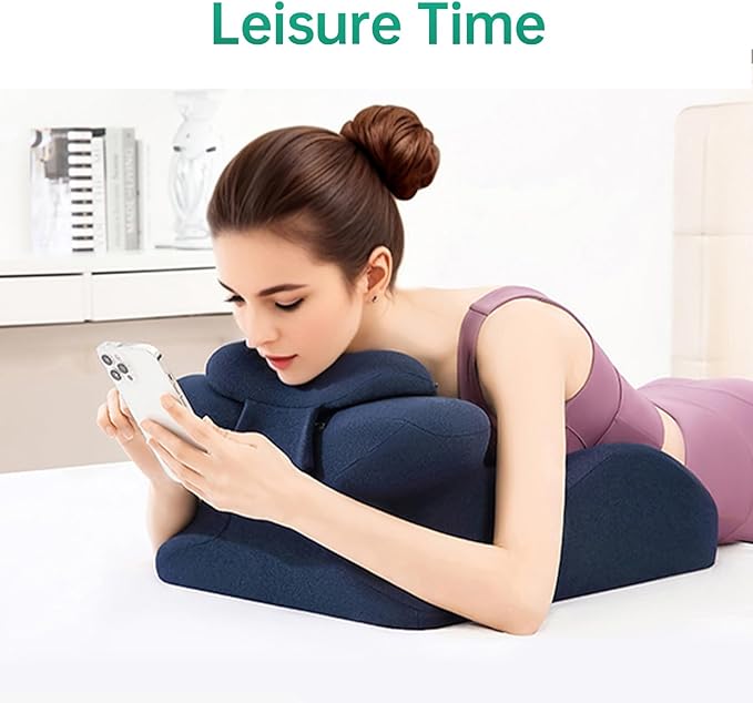Memory Foam Ergonomic Rest Pillow, Prone Pillow for Sleeping, Reading Pillow for Bed, Ergonomic Support for Back Pain, Acid Reflux & Sitting Up, Ideal for Massage, with Removable Cover