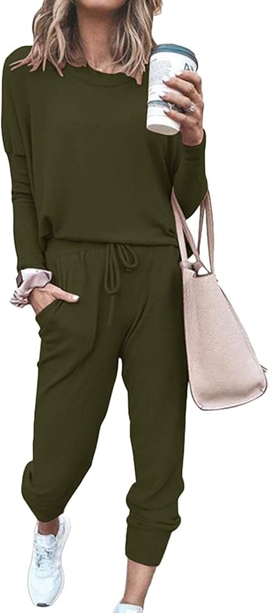 PRETTYGARDEN Women Fall 2 Piece Lounge Outfit Long Sleeve Tops High Waisted Jogger Pants Set Spring Travel Clothes Tracksuit