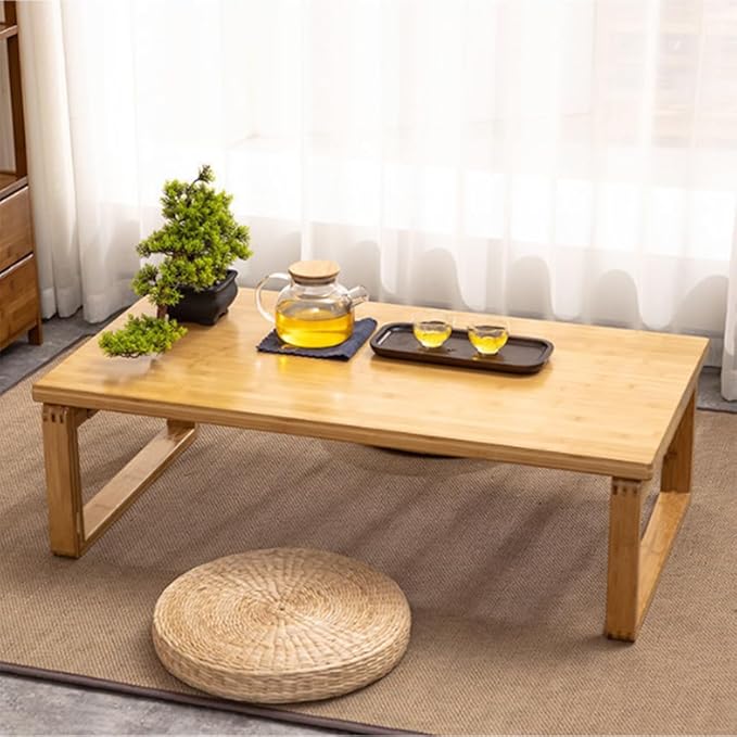 Portable Rectangle Foldable Coffee Table Japanese Tea Table, Bamboo Low Table for Sitting on The Floor, Dining Table, Tatami Table for Living Room Bedroom Meditation (Size:31.5*19.7*12.2in)