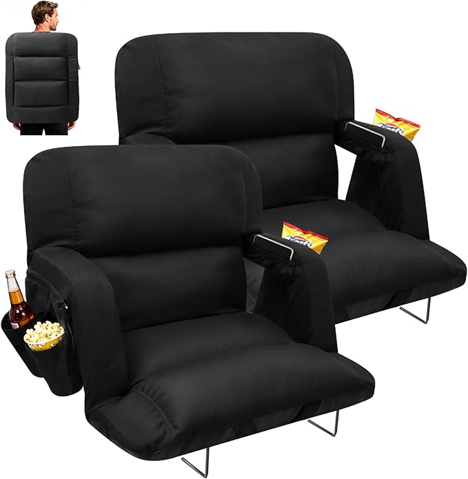 DEKEMASTER Stadium Seats with Back Support, Exclusive Sofa Style Design 23inch Wide Bleacher Chairs with Extra Thick Back and Cushion, 6 Reclining Positions for Sport Events Camping