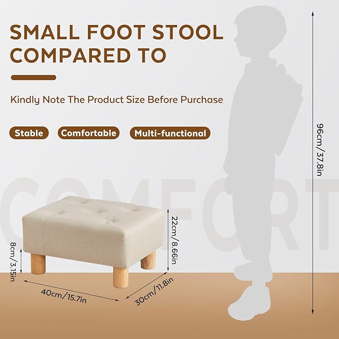 FIMIVIBI Small Foot Stool Ottoman, Linen Footstool Ottoman Foot Rest for Couch, Rectangle Footstools and Ottomans Small for Living Room, Entryway and Bedroom (Beige)